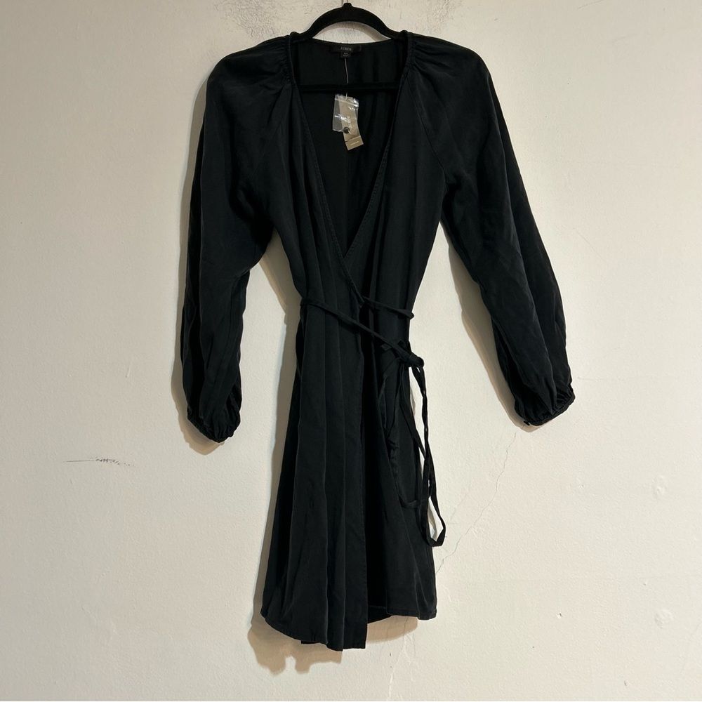 J. Crew Drapey Wrap Puff Sleeve Mini Sheath Dress Black XS Minimalist Capsule
